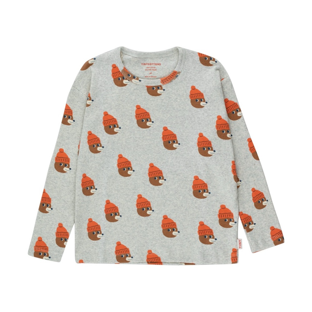 Tinycottons Bear Print Long Sleeve Tee 3Y Grey Made in Portugal